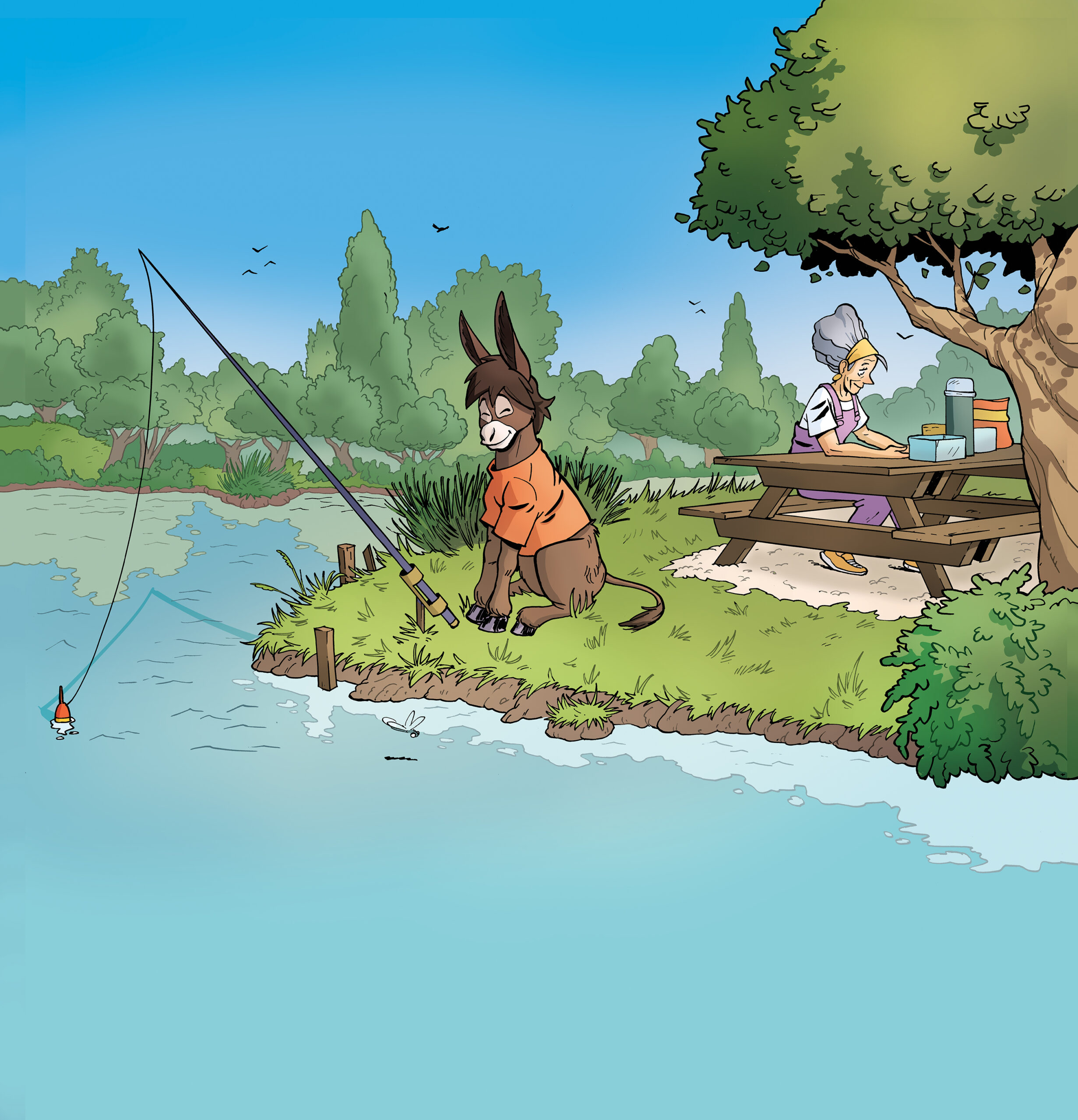 mamie gigi et martin aux étangs - illustration